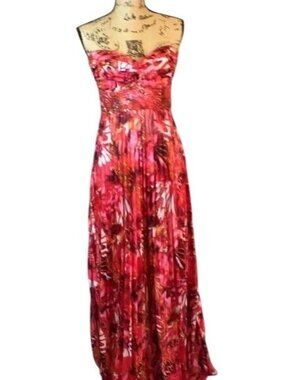 Deb Red & Orange Strapless Maxi Dress Beaded Waist Size 7/8